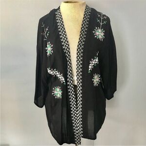 Blue Rain Black Kimono Style Shawl